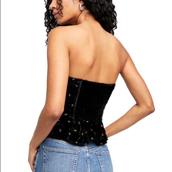 New Free People Rosie Embroidered Floral Strapless Bustier Velvet - Picture 2 of 5